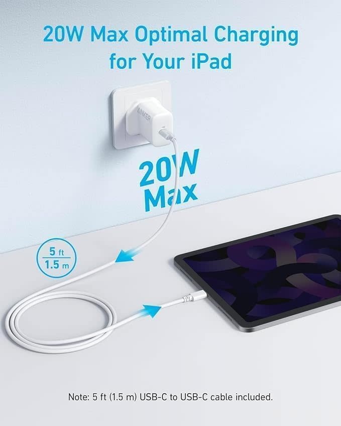 Anker High Speed 20W USB-C Wall Charger with USB-C Cable 1.5m - White