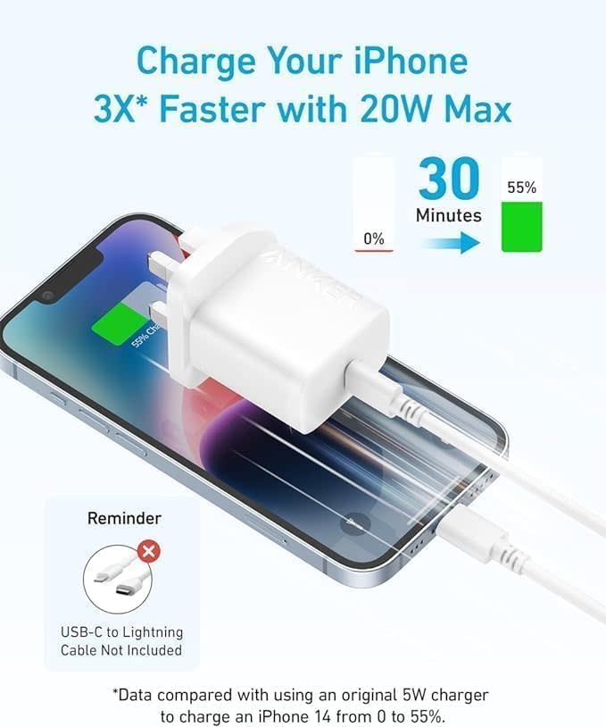 Anker High Speed 20W USB-C Wall Charger with USB-C Cable 1.5m - White