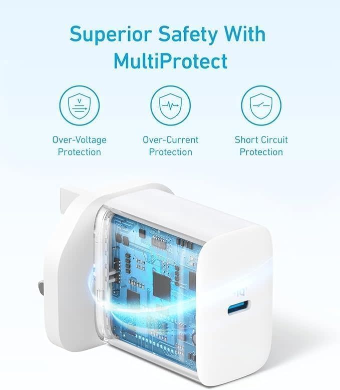 Anker High Speed 20W USB-C Wall Charger with USB-C Cable 1.5m - White