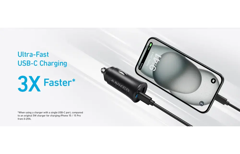 Anker Ultra Compact Dual Port USB-C+USB Car Charger 30W - Black