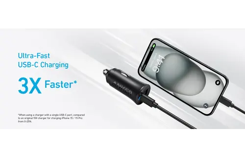 Anker Ultra Compact Dual Port USB-C+USB Car Charger 30W - Black