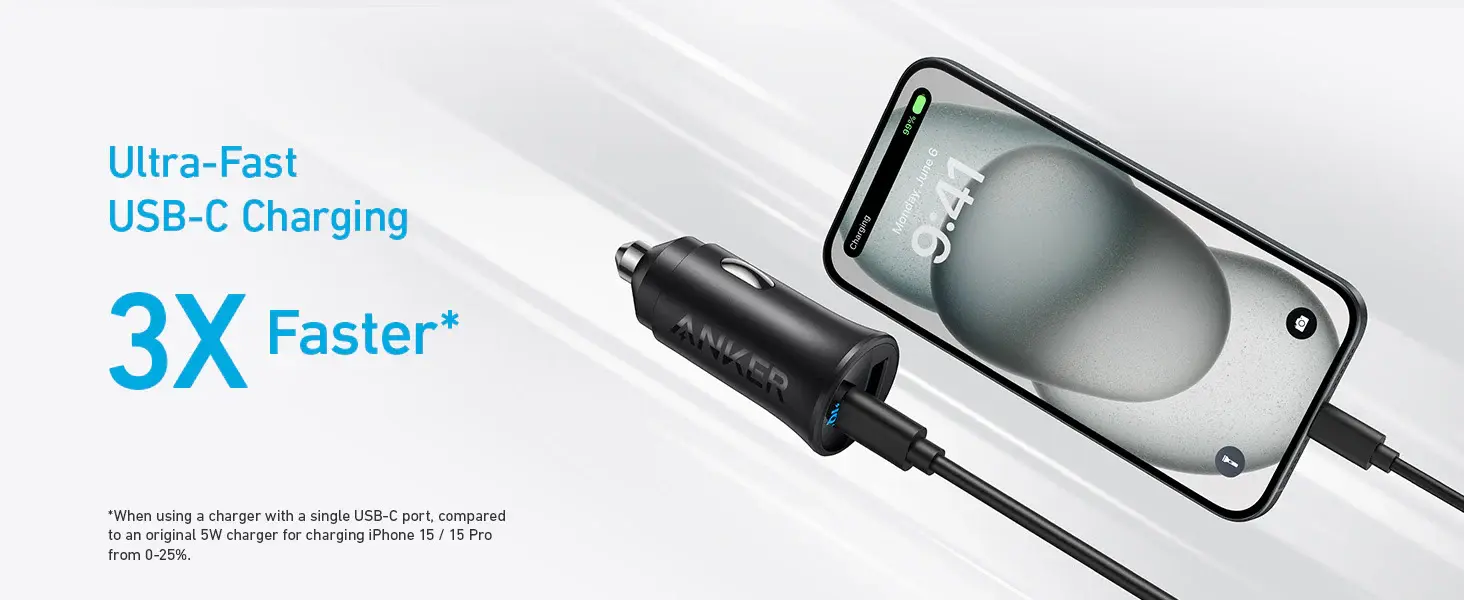 Anker Ultra Compact Dual Port USB-C+USB Car Charger 30W - Black