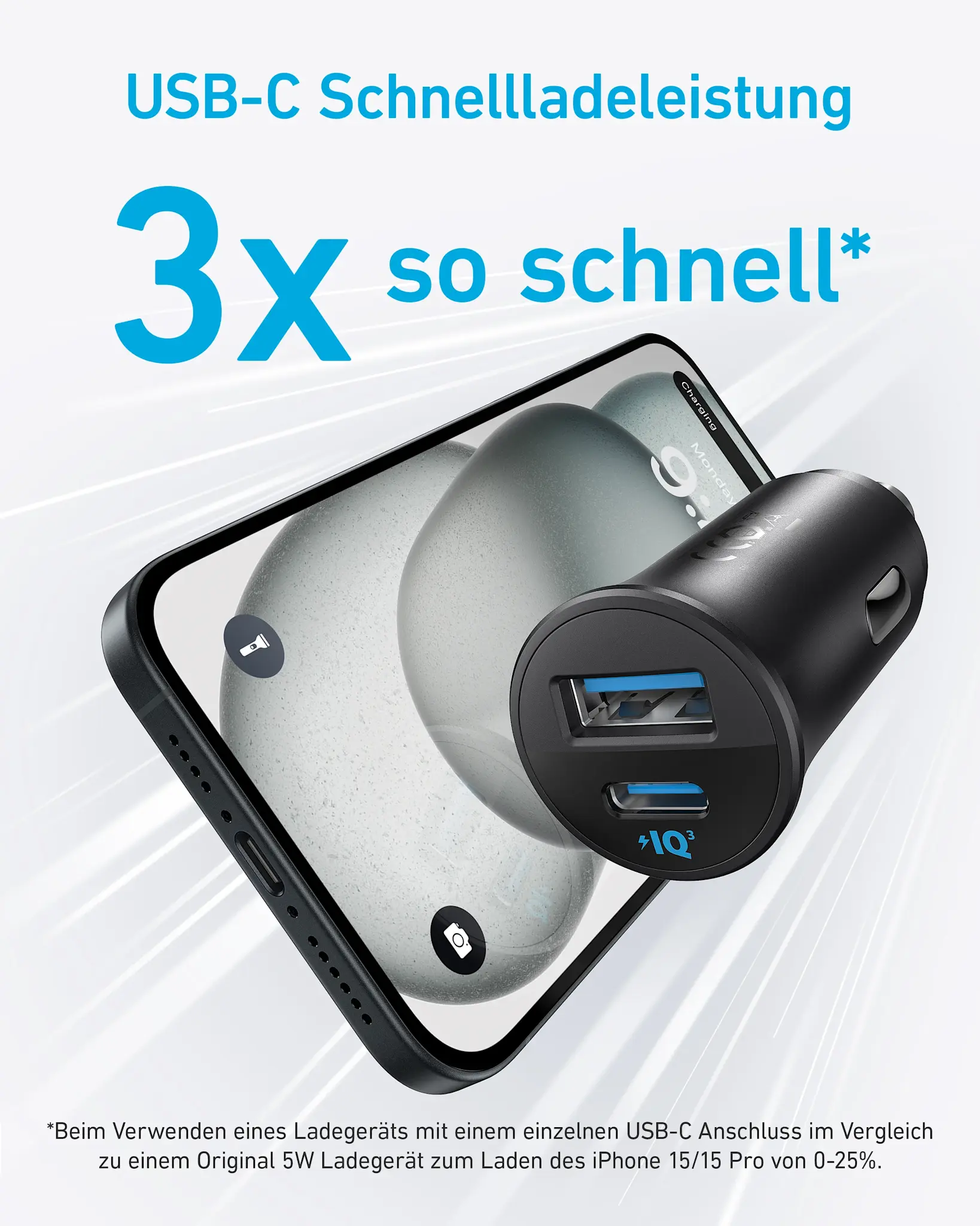 Anker Ultra Compact Dual Port USB-C+USB Car Charger 30W - Black