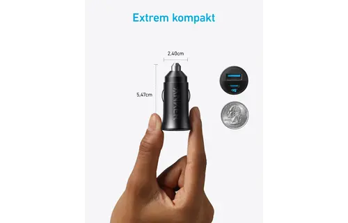 Anker Ultra Compact Dual Port USB-C+USB Car Charger 30W - Black
