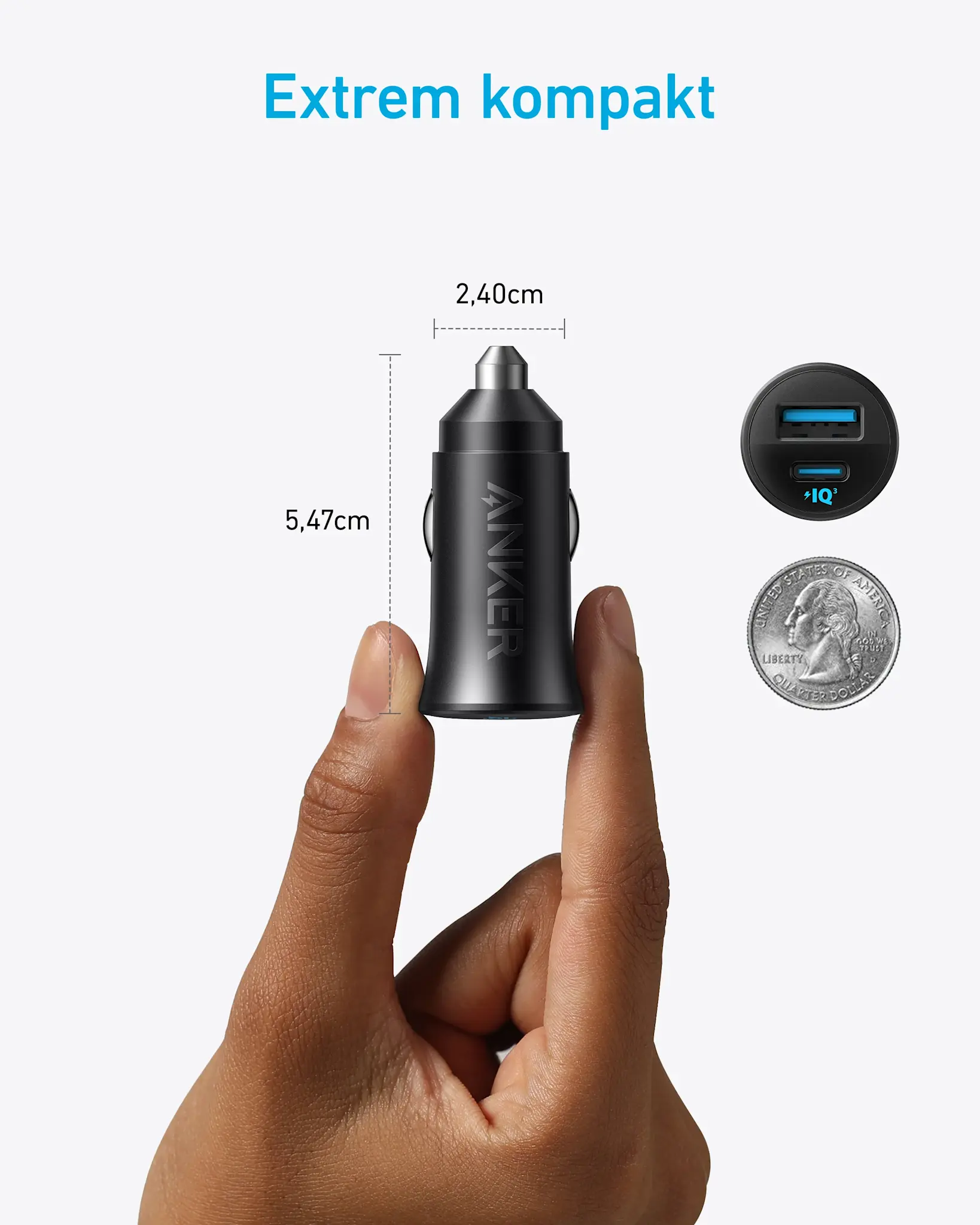 Anker Ultra Compact Dual Port USB-C+USB Car Charger 30W - Black