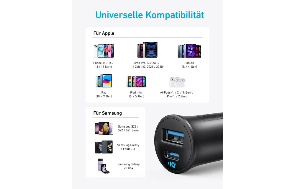 Anker Ultra Compact Dual Port USB-C+USB Car Charger 30W - Black