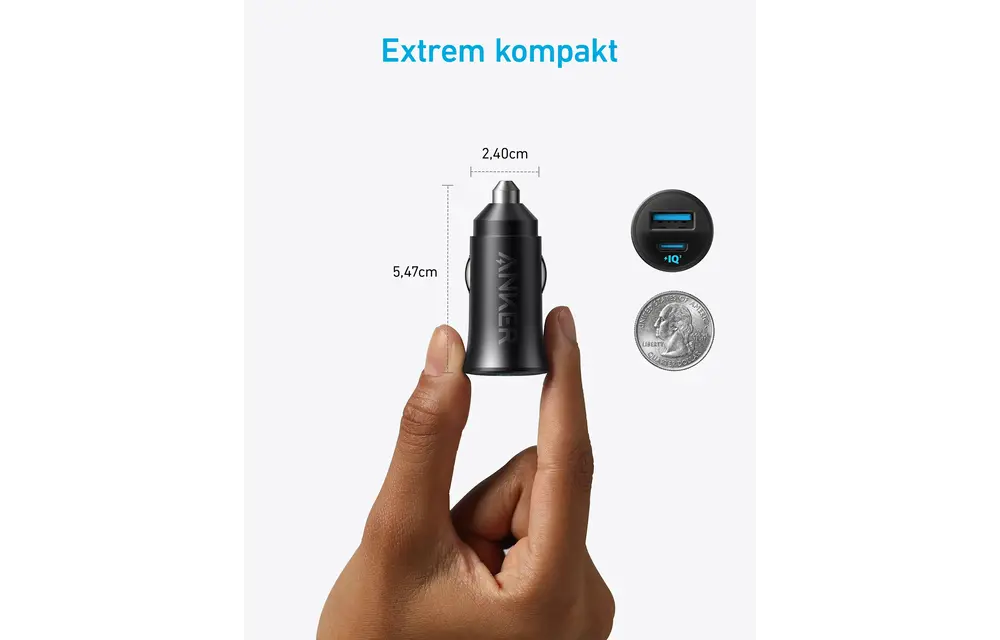 Anker Ultra Compact Dual Port USB-C+USB Car Charger 30W - Black