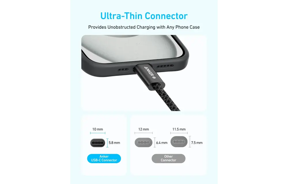 Anker Zolo Dirt-Resistant Braided Fast Charging USB-C Cable 240W, 6ft/1.83m - White