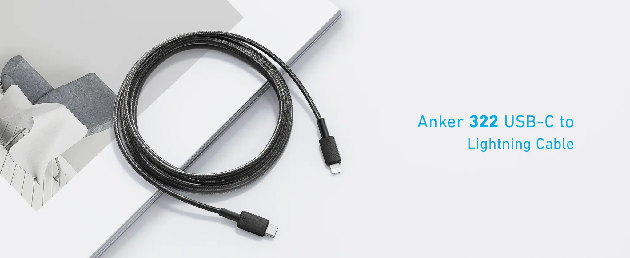 Anker 322 Braided USB-C to Lightning Cable 10ft/3m - Black