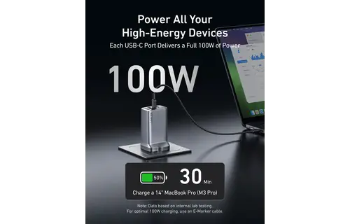 Anker Prime Powerful and Portable Charger 3 Ports GaN Charger 100W  - Gray