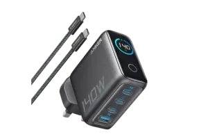 Anker Fast Wall Charger PD 140 W , 4-Port with Smart Display and USB-C Cable 5ft/1.5m - Space Black