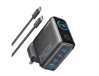 Anker Fast Charging Wall Charger PD 3.1, 4-Port with Smart Display and USB-C Cable 5ft/1.5m, 140W - Black