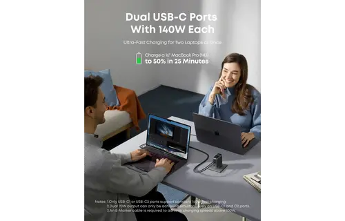 Anker Fast Wall Charger PD 140 W , 4-Port with Smart Display and USB-C Cable 5ft/1.5m - Space Black