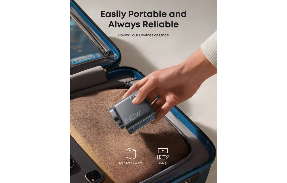 Anker Fast Charging Wall Charger PD 3.1, 4-Port with Smart Display and USB-C Cable 5ft/1.5m, 140W - Black