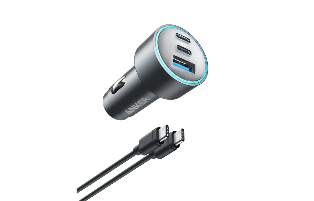 Anker 335, 3 Port Car Charger 67W with USB-C Cable 3.3ft/1m - Black