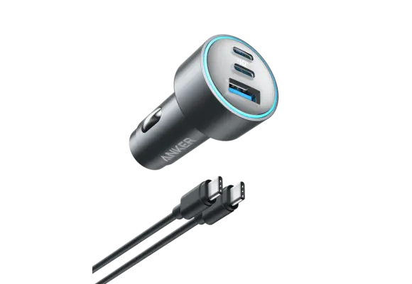 Anker 335, 3 Port Car Charger 67W with USB-C Cable 3.3ft/1m - Black