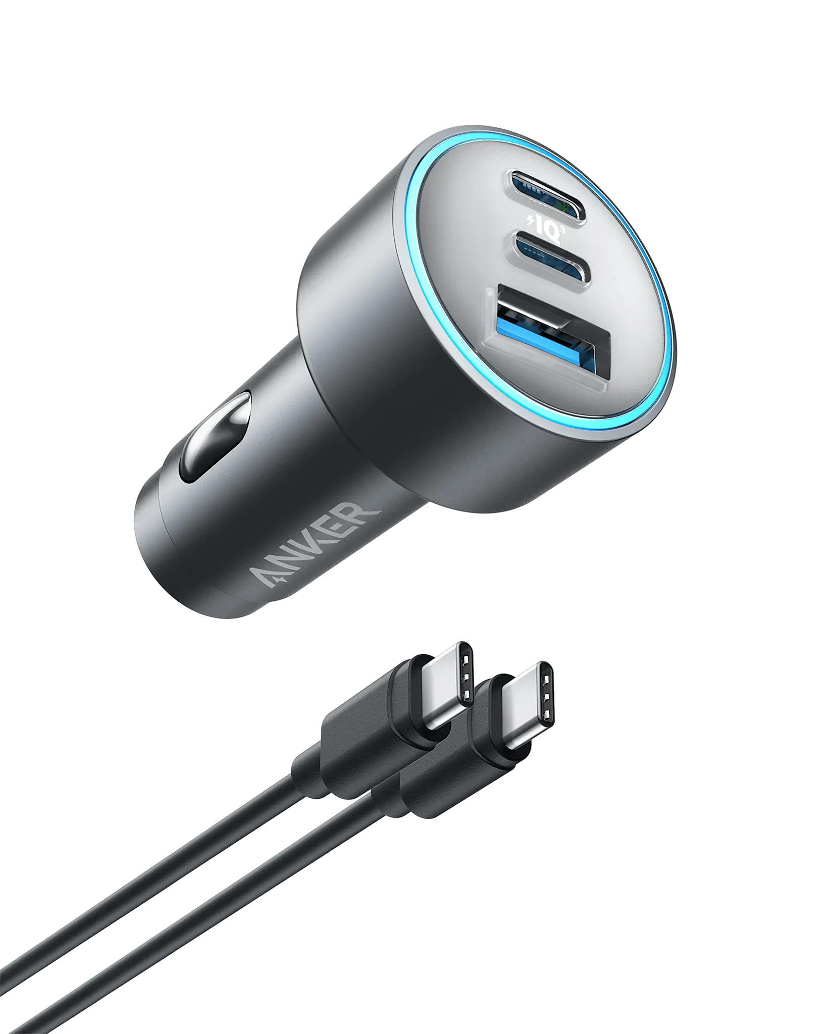 Anker 335, 3 Port Car Charger 67W with USB-C Cable 3.3ft/1m - Black