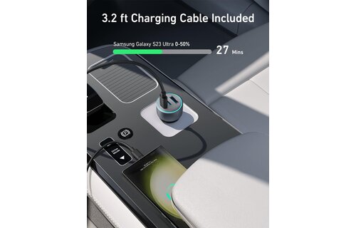 Anker 335, 3 Port Car Charger 67W with USB-C Cable 3.3ft/1m - Black