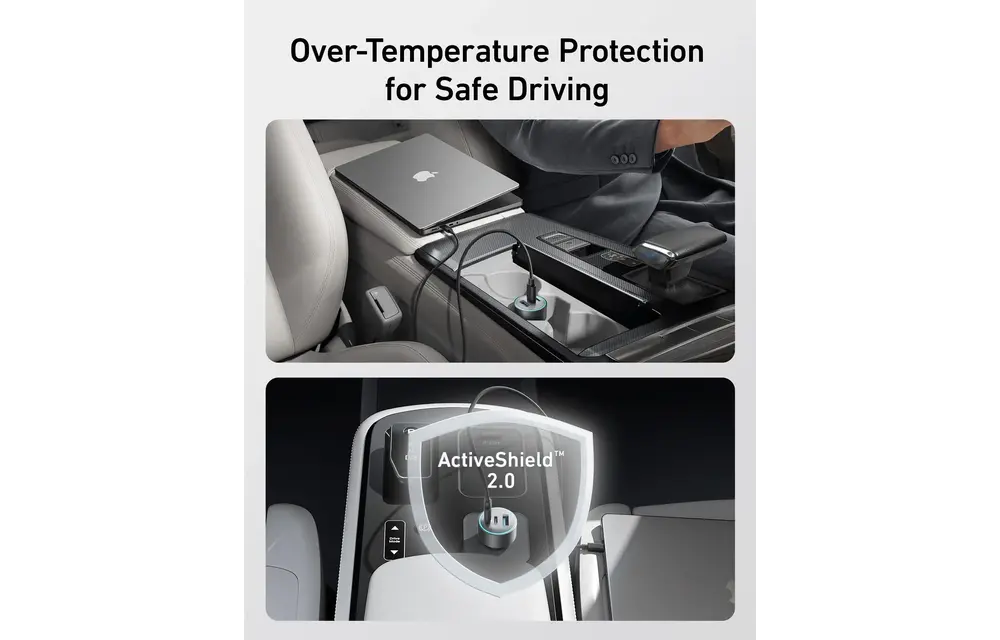 Anker 335, 3 Port Car Charger 67W with USB-C Cable 3.3ft/1m - Black