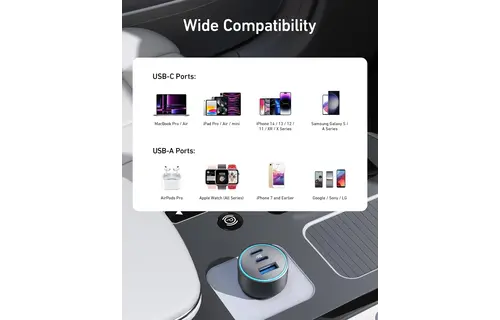 Anker 335, 3 Port Car Charger 67W with USB-C Cable 3.3ft/1m - Black