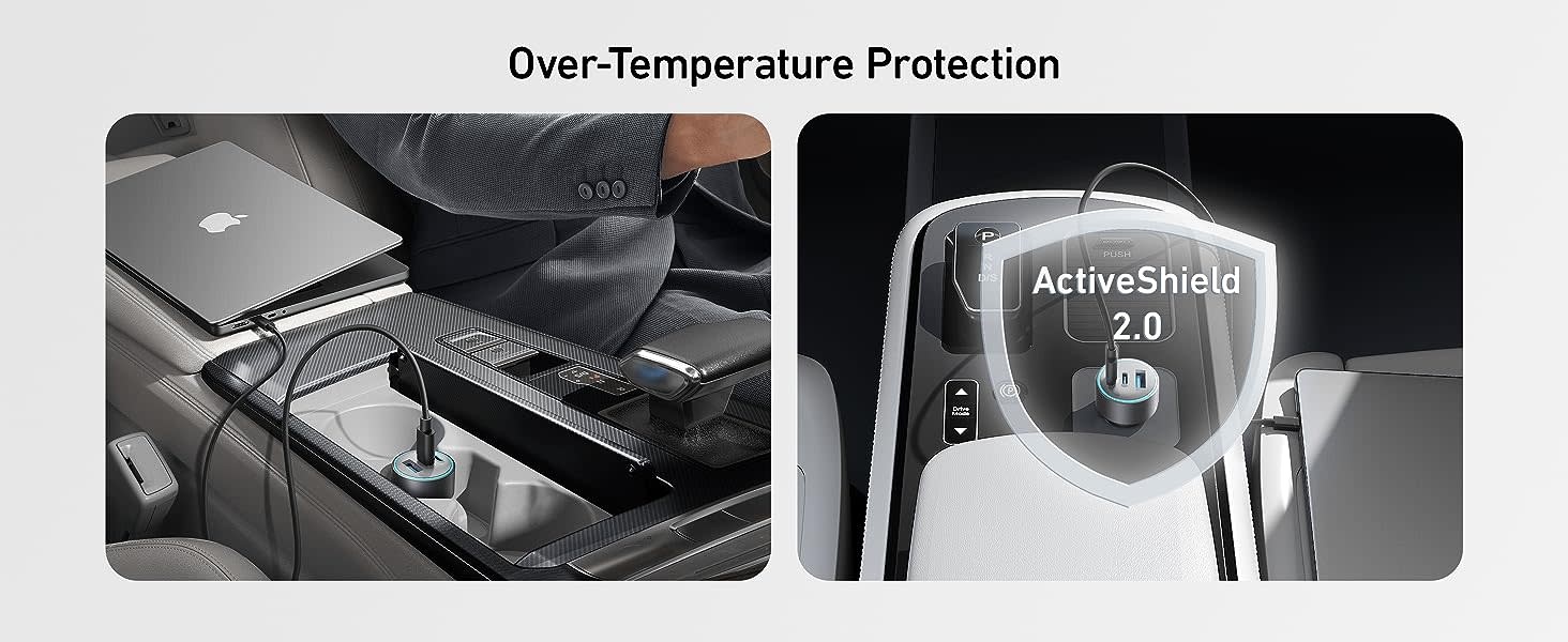 Anker 335, 3 Port Car Charger 67W with USB-C Cable 3.3ft/1m - Black