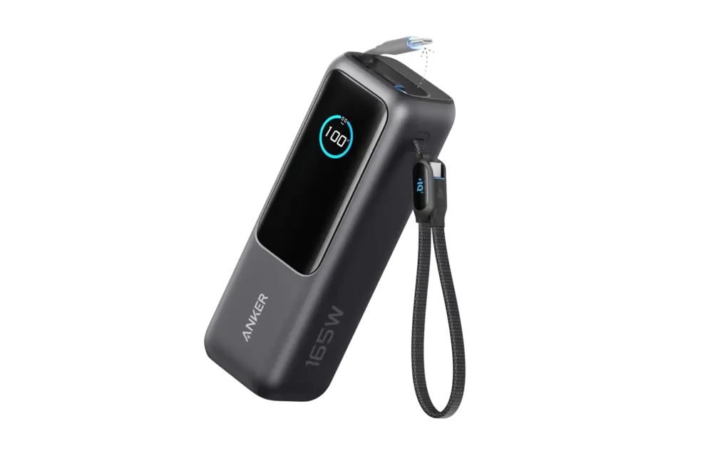 Anker Laptop Power Bank 25K,165W, Built-In Retractable 2x-USB-C Cables 2x-Extra-Port 25"000mAh - Black