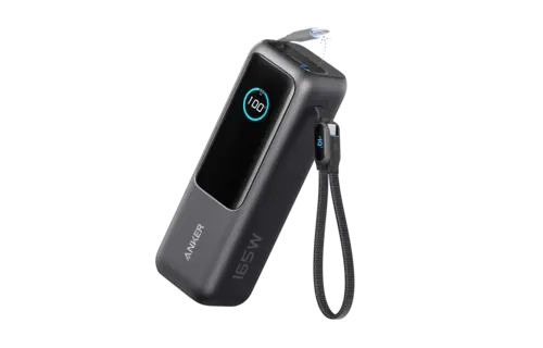 Anker Laptop Power Bank 25K,165W, Built-In Retractable 2x-USB-C Cables 2x-Extra-Port 25"000mAh - Black