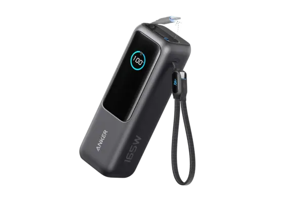 Anker Laptop Power Bank 25K,165W, Built-In Retractable 2x-USB-C Cables 2x-Extra-Port 25"000mAh - Black