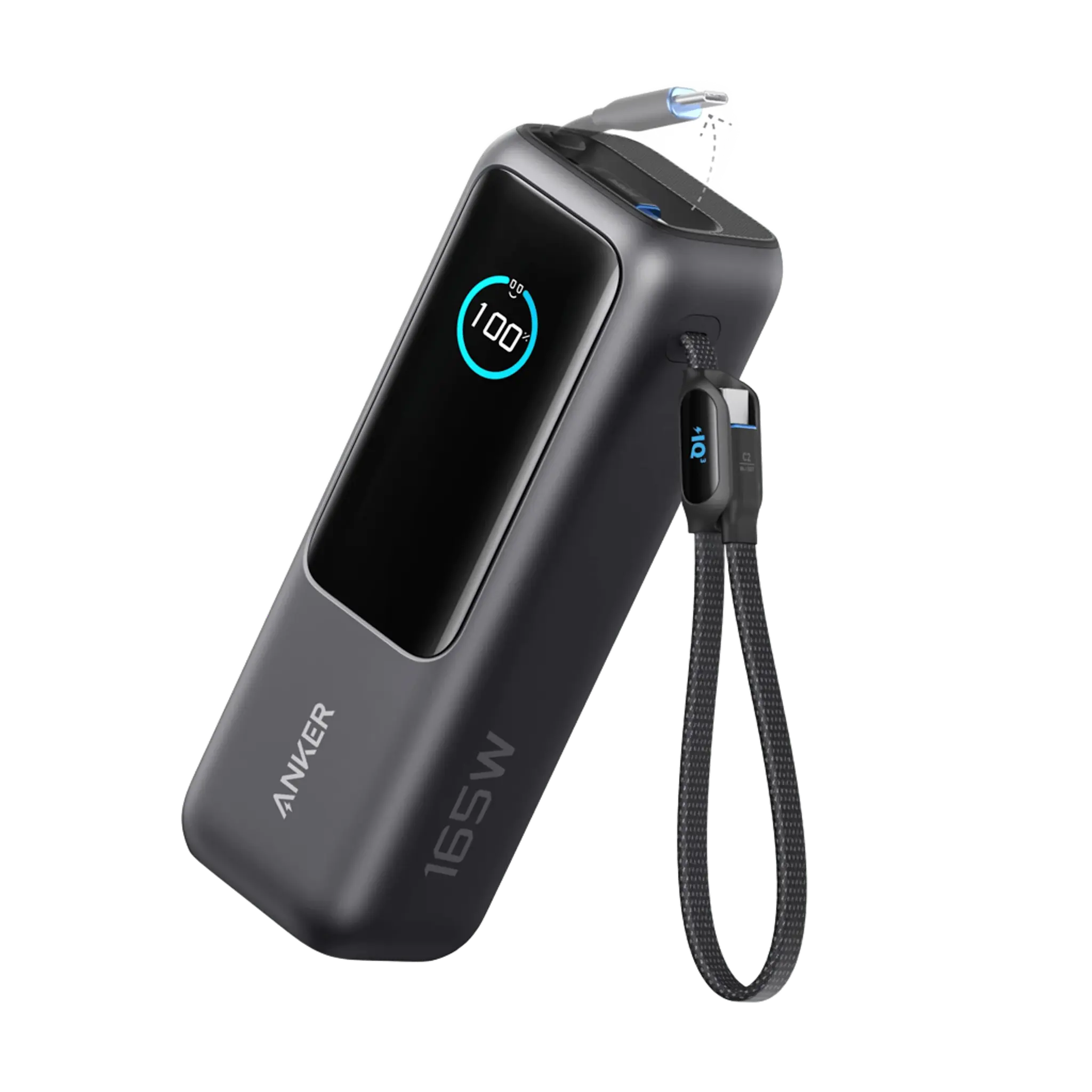 Anker Laptop Power Bank 25K,165W, Built-In Retractable 2x-USB-C Cables 2x-Extra-Port 25"000mAh - Black