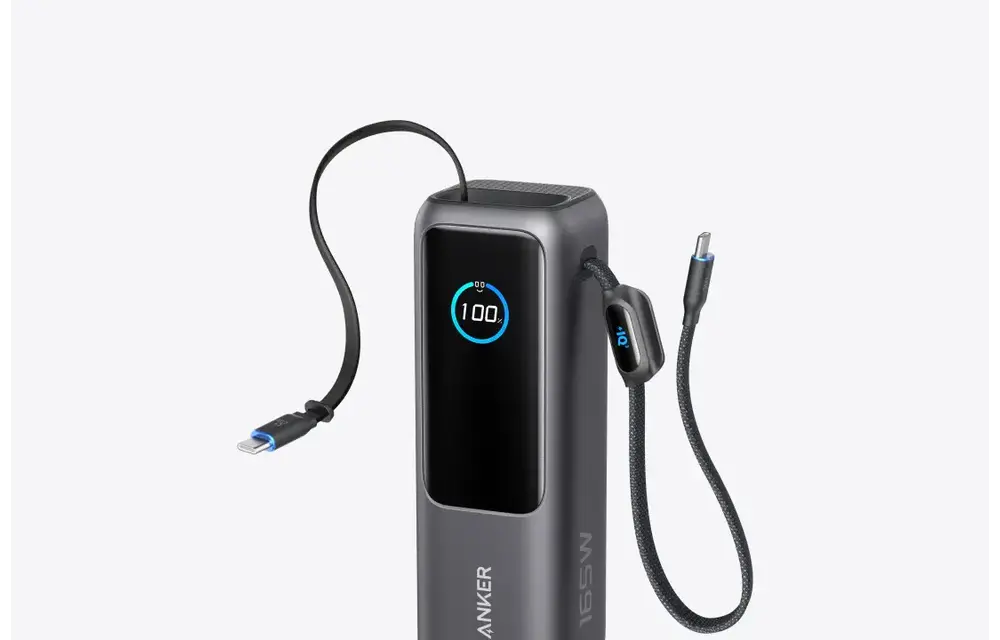 Anker Laptop Power Bank 25K,165W, Built-In Retractable 2x-USB-C Cables 2x-Extra-Port 25"000mAh - Black
