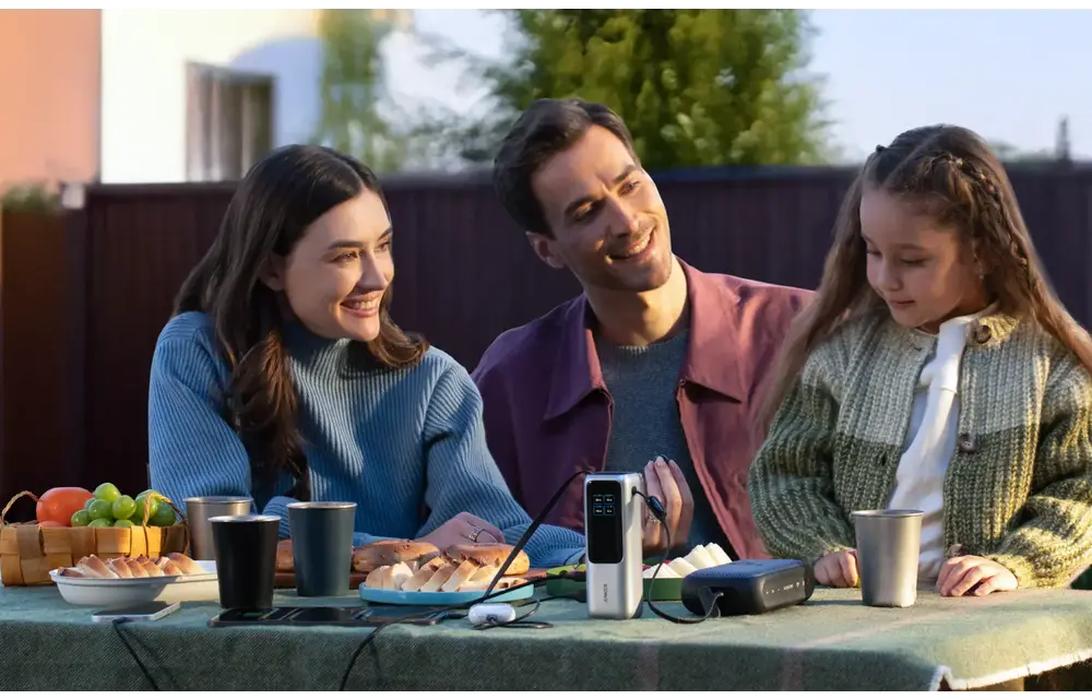 Anker Laptop Power Bank 25K,165W, Built-In Retractable 2x-USB-C Cables 2x-Extra-Port 25"000mAh - Black