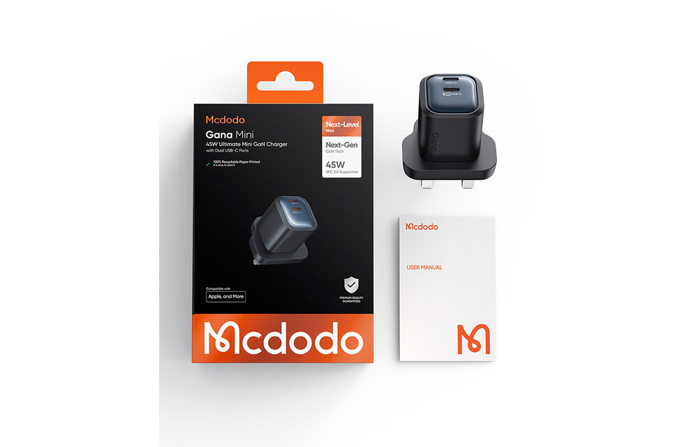 Mcdodo Gana Mini Gan Tech Dual USB-C Ports Charger 45W - Black