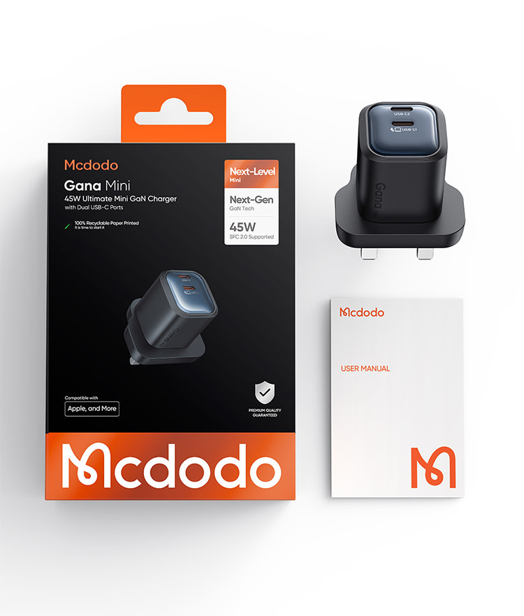 Mcdodo Gana Mini Gan Tech Dual USB-C Ports Charger 45W - Black
