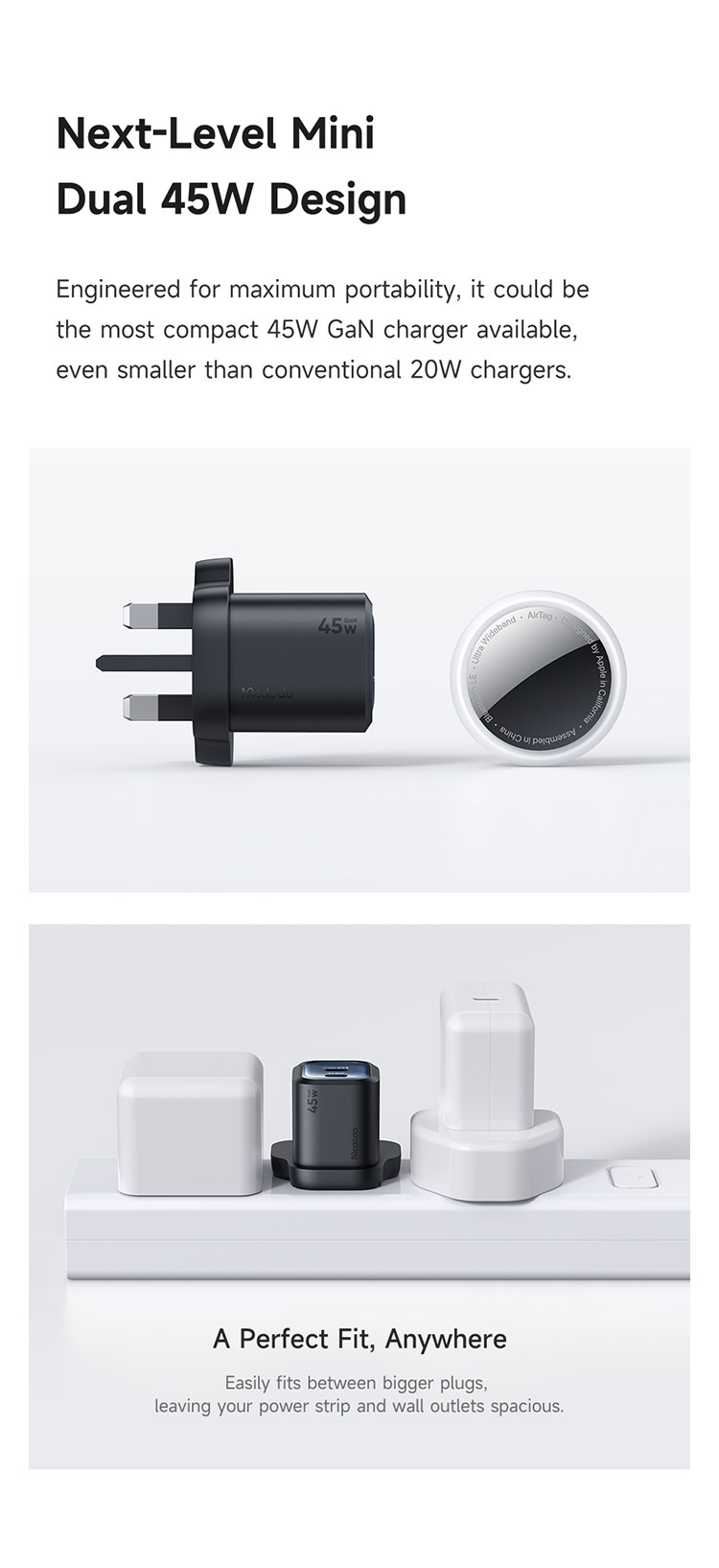 Mcdodo Gana Mini Gan Tech Dual USB-C Ports Charger 45W - Black