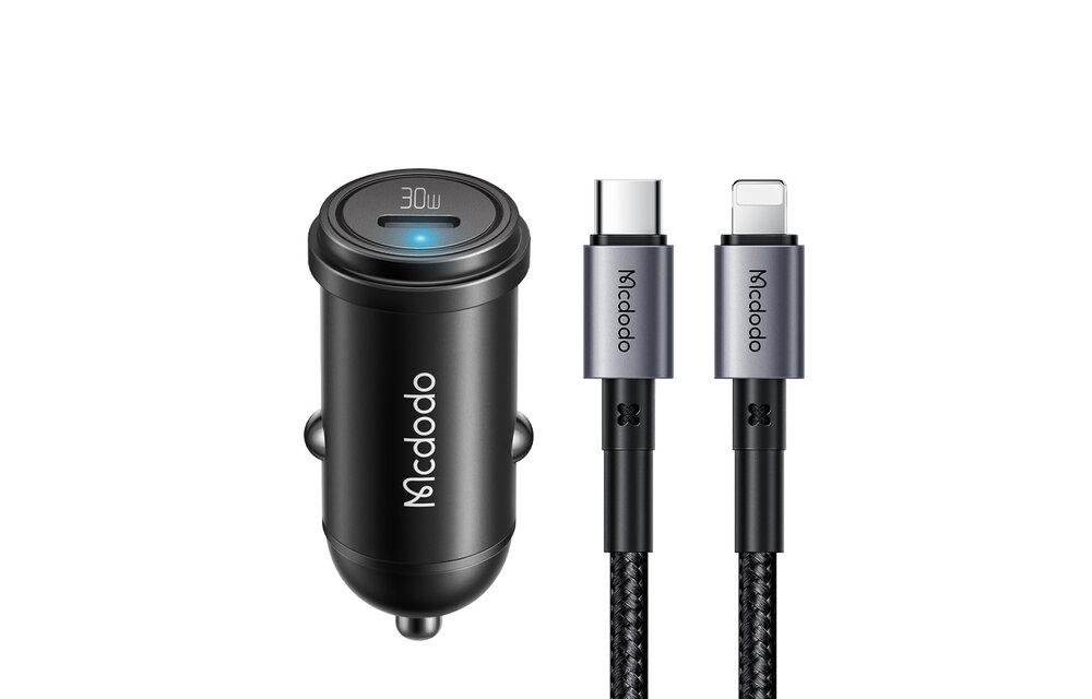 Mcdodo 30W PD Fast Car Charger with USB-C to Lightning Cable 1.2m - Black