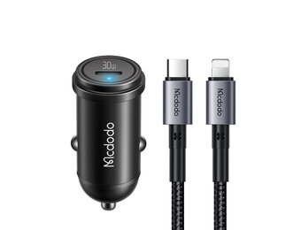 Mcdodo 30W PD Fast Car Charger with USB-C to Lightning Cable 1.2m - Black