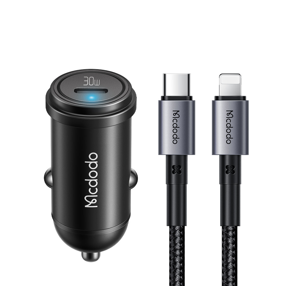 Mcdodo 30W PD Fast Car Charger with USB-C to Lightning Cable 1.2m - Black