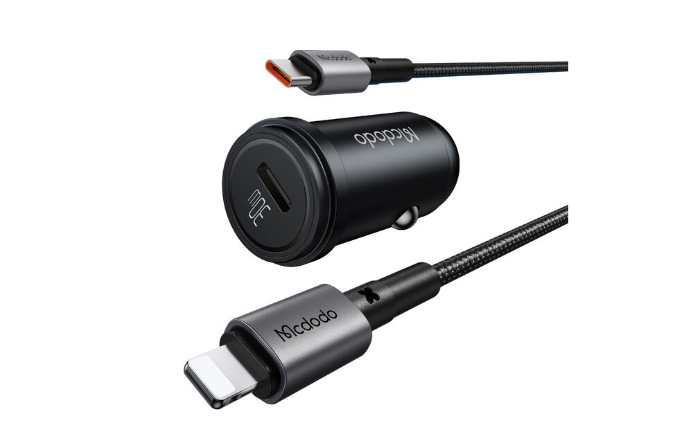 Mcdodo 30W PD Fast Car Charger with USB-C to Lightning Cable 1.2m - Black