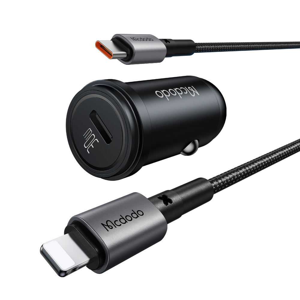 Mcdodo 30W PD Fast Car Charger with USB-C to Lightning Cable 1.2m - Black