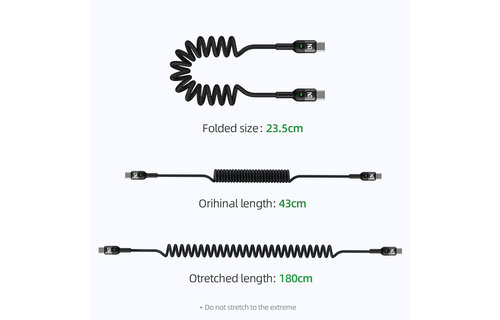 Mcdodo 60W PD Fast Charger Type-C Coiled Data Cable 1.8m - Black