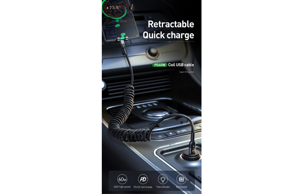 Mcdodo 60W PD Fast Charger Type-C Coiled Data Cable 1.8m - Black