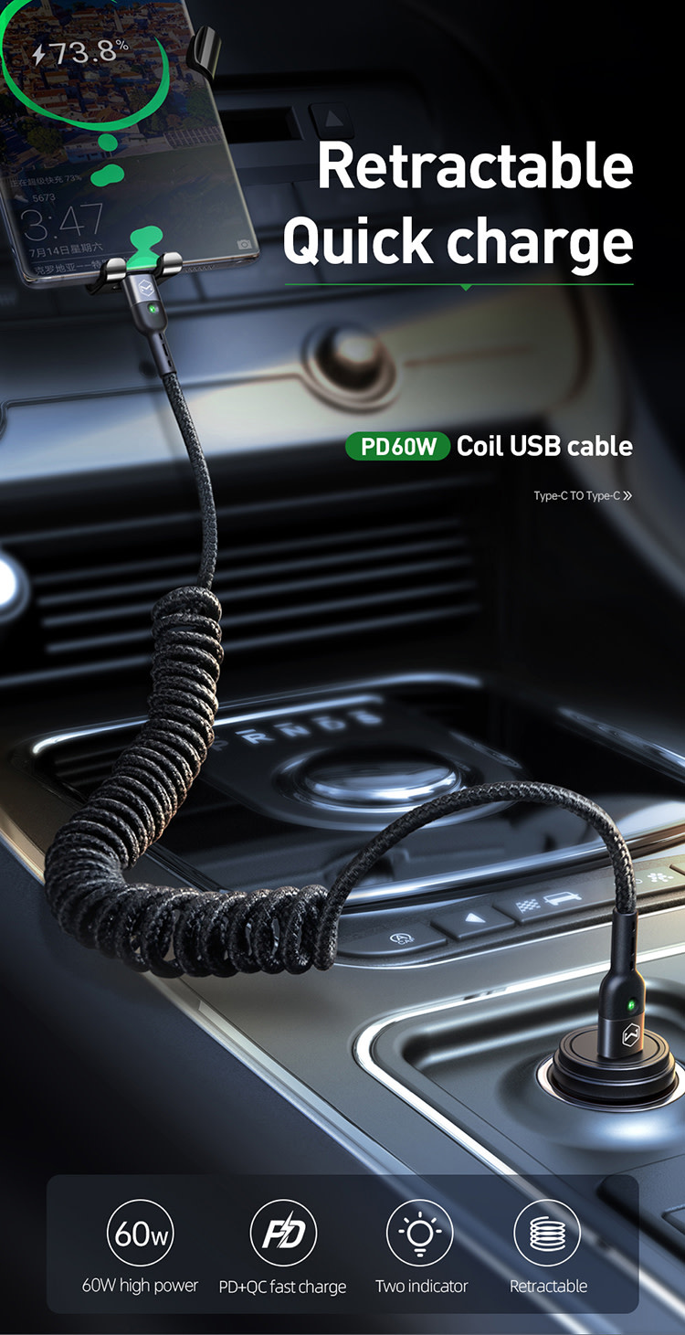 Mcdodo 60W PD Fast Charger Type-C Coiled Data Cable 1.8m - Black