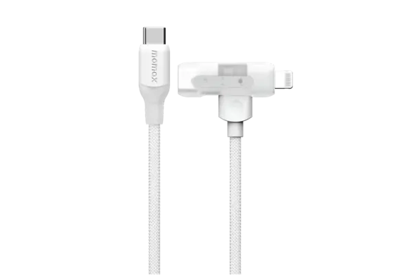 Momax 1 Link Flow Duo 2-in1 USB-C to USB-C & Lightning Braided Cable 1.5m - White