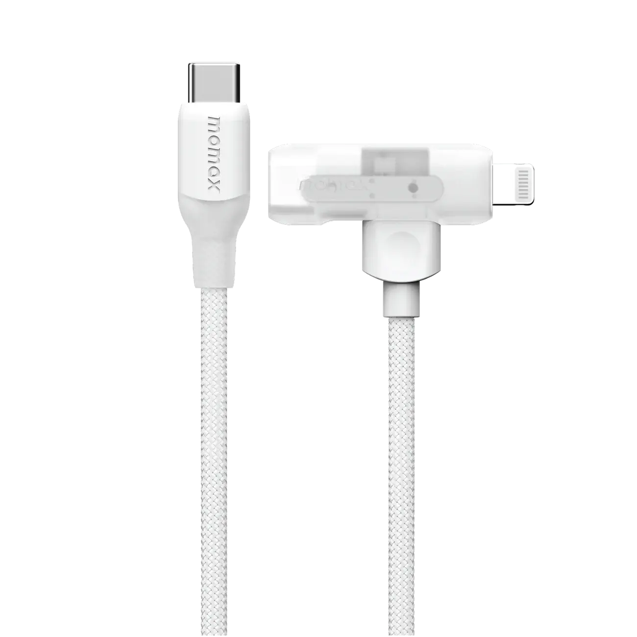 Momax 1 Link Flow Duo 2-in1 USB-C to USB-C & Lightning Braided Cable 1.5m - White