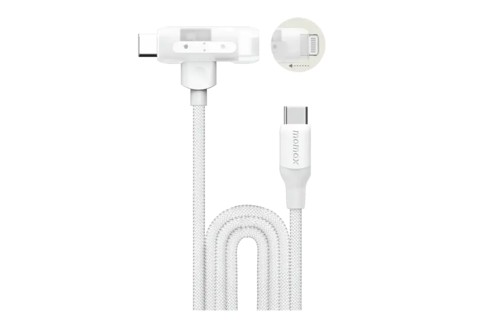 Momax 1 Link Flow Duo 2-in1 USB-C to USB-C & Lightning Braided Cable 1.5m - White