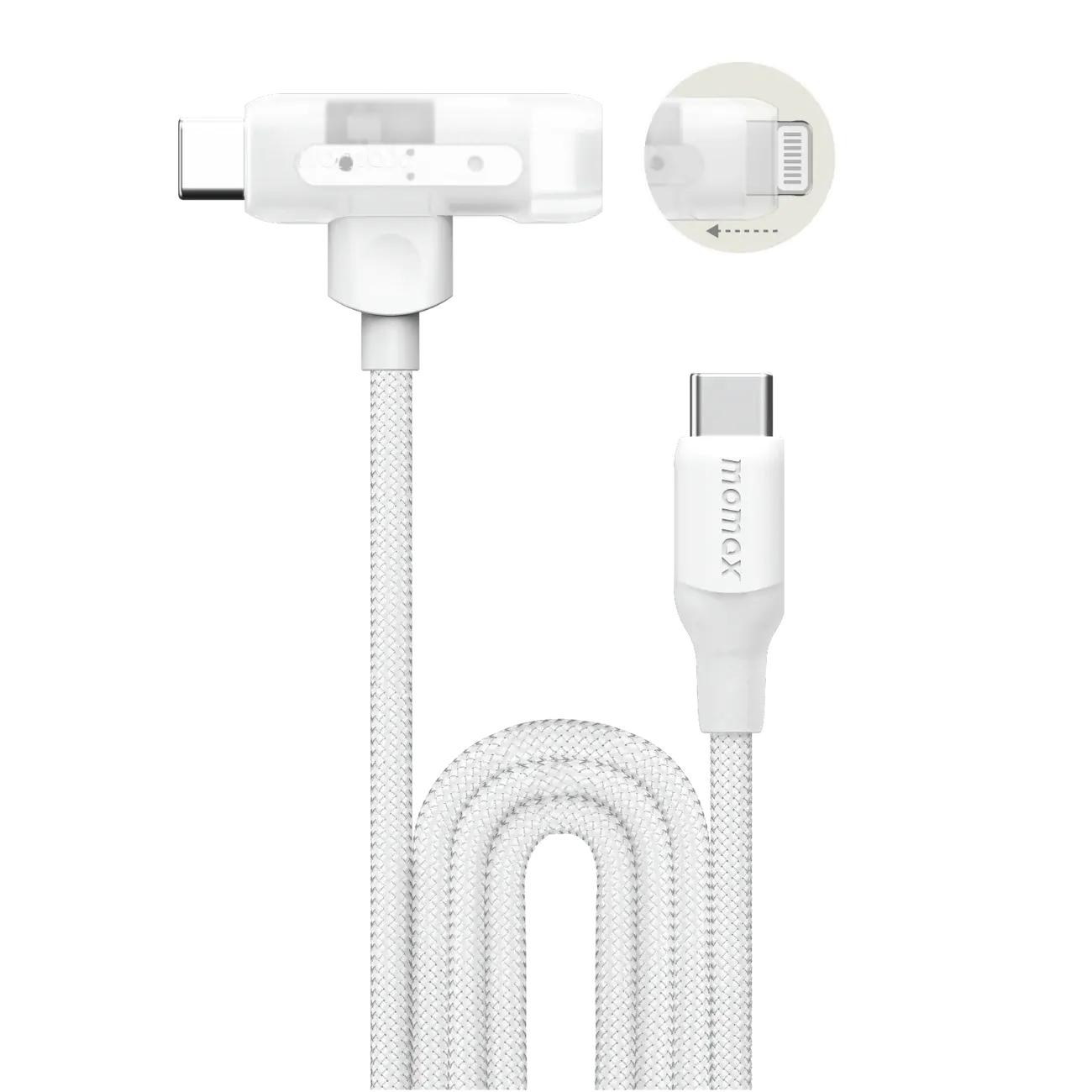 Momax 1 Link Flow Duo 2-in1 USB-C to USB-C & Lightning Braided Cable 1.5m - White