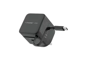 Momax 1-Charge Plus 1 Port GaN Charger 35W with Retractable USB-C Cable - Black