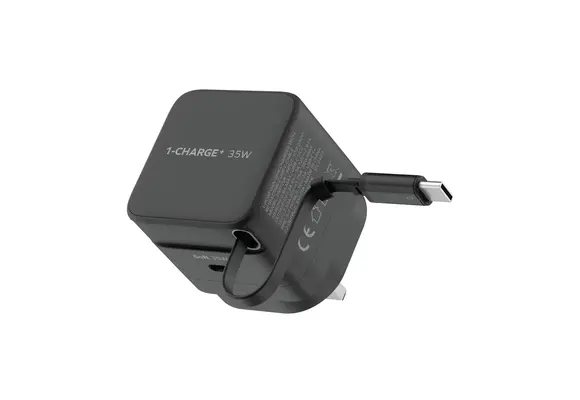 Momax 1-Charge Plus 1 Port GaN Charger 35W with Retractable USB-C Cable - Black