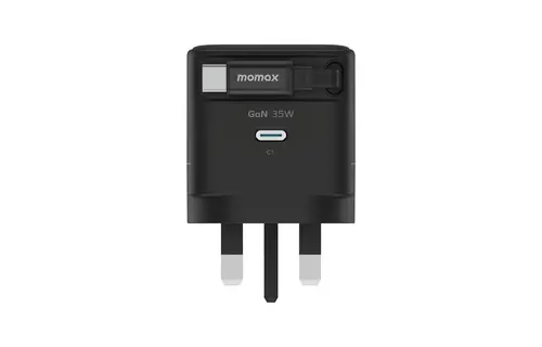 Momax 1-Charge Plus 1 Port GaN Charger 35W with Retractable USB-C Cable - Black