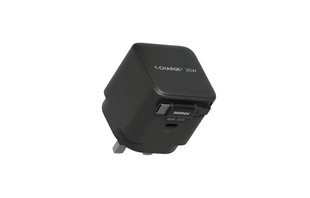 Momax 1-Charge Plus 1 Port GaN Charger 35W with Retractable USB-C Cable - Black